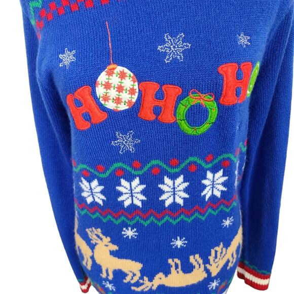 Jolly Sweaters Womens S Blue Holiday Ugly Sweater Christmas Party Reindeer Knit - Picture 9 of 12
